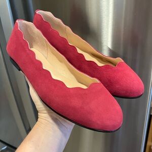 French Sole Scalloped Pink Suede Flats 8.5